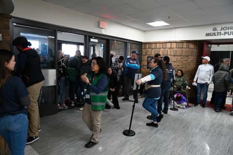 The line to enter the clinic extended beyond the front doors.