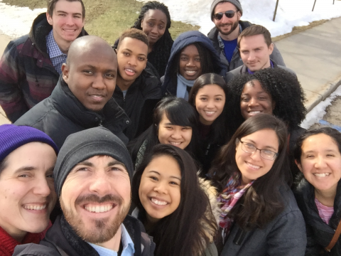 Students and supporters pause to take a photo before delivering care packages to refugees in Grand Rapids, Michigan. | Courtesy of Bill Wells