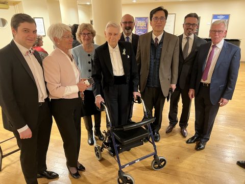 Andrei Ioniţă, Margarethe Schmitz, Loida Doukmetzian, Maestro Herbert Blomstedt, General Conference Counsel Karnik Doukmetzian, North American Division Secretary Kyoshin Ahn, Lake Union Secretary Elden Ramirez and Klaus Schmitz.