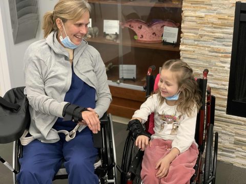 DeWind and Nora together at Mary Free Bed Rehabilitation Hospital in Grand Rapids. DeWind resolved that she was going to give it all she had with a positive attitude.