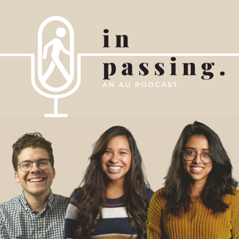 Season 1 of “In Passing” was hosted by Kendra Miranda (center) with co-hosts Isaac Peterson (left) and Raabe Garcia (right). [Photo courtesy Center for Faith Engagement]