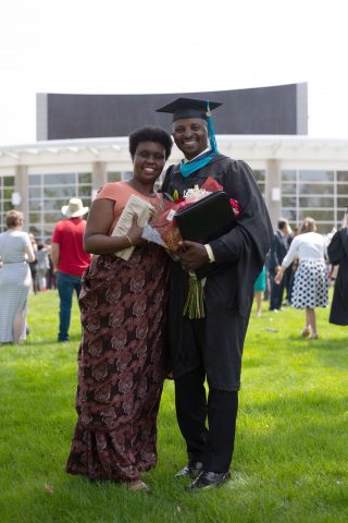 Floribert Kubwayezu and his wife traveled from Burundi for the May 2023 graduation services on the Berrien Springs, Michigan, campus of Andrews University. [Darren Heslop]