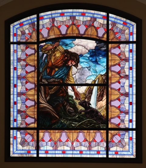 Stained glass artwork from picture painted by Nathan Greene.