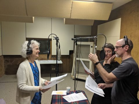 Current hosts, Carole Pezet, Jon Clayburn and Nicole Buckhanan working in the studio in Berrien Springs.