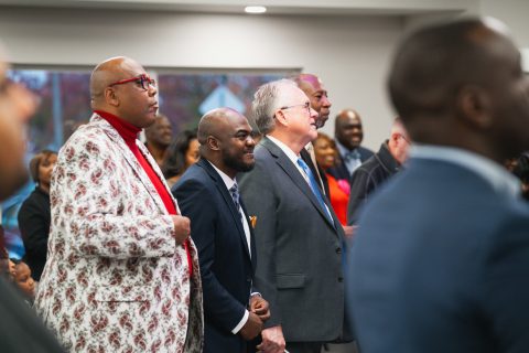 Center, Berean Pastor Claval Hunter; Right, Ken Denslow, Lake Union President