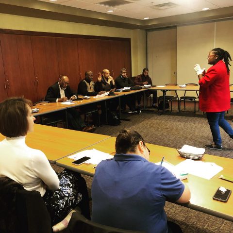 Lake Region pastors discuss healing and recovery  with School of Social work alumnus Jasmin Wilson, as she demonstrates what happens to the brain under stress.