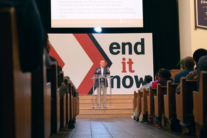 David Sedlacek, professor of Family Ministry and Discipleship at Andrews University, addresses both the online audience as well as those gathered at the Seventh-day Adventist Theological Seminary Chapel on Sept. 4, 2019. | Photo by Pieter Damsteegt 