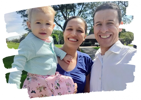 Alcidiel Leopoldino with his wife, Nechi, and daughter, Anabella. Olivia was born last summer.