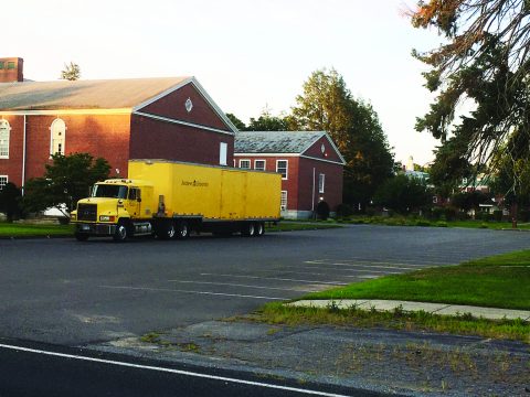 The loaded Andrews University truck leaving the campus of Atlantic Union College