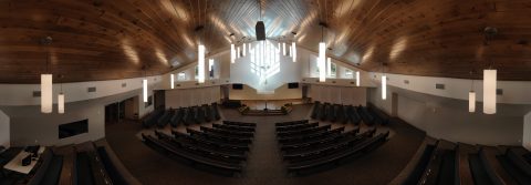 The new church can seat 350 comfortably with space for additional chairs to accommodate 50 more attendees.