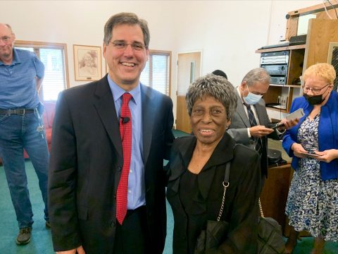 Indiana Conference President Vic Van Schaik with long-time member and church elder, MaryEtta Johnson who celebrated her 100th year of life.