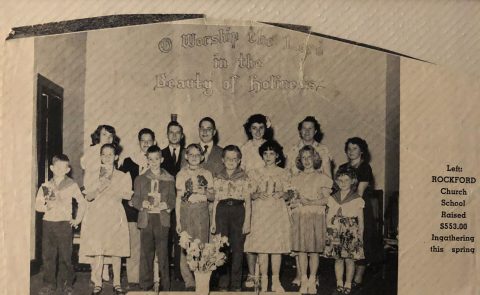 Neal, second from left in back, stands next to Pastor Herr who pastored the Rockfort Church for three years. Herr picked up Neal and his sister up everyday and took them to school. He was a great influence to them.