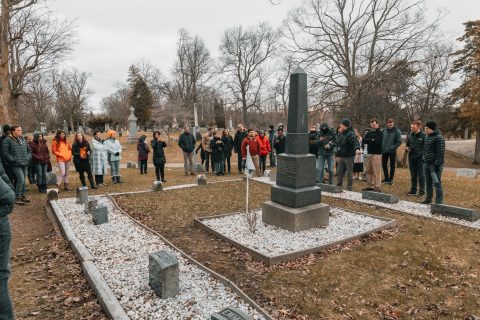 Group at the burial site of the White family. Photo Credit: Josue Peralta